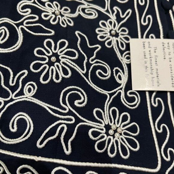 VTG Karin Stevens Navy Blue Mandarin Collar Jacket Dress w/ White Soutache Trim - Picture 8 of 16